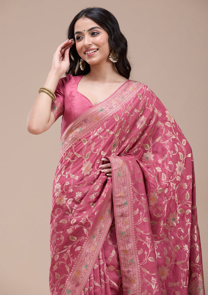 Peach Zariwork (Gold) Banarasi Silk Saree-koskii