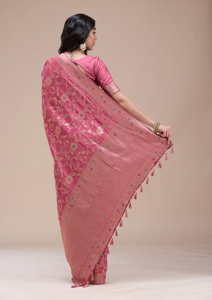 Peach Zariwork (Gold) Banarasi Silk Saree-koskii
