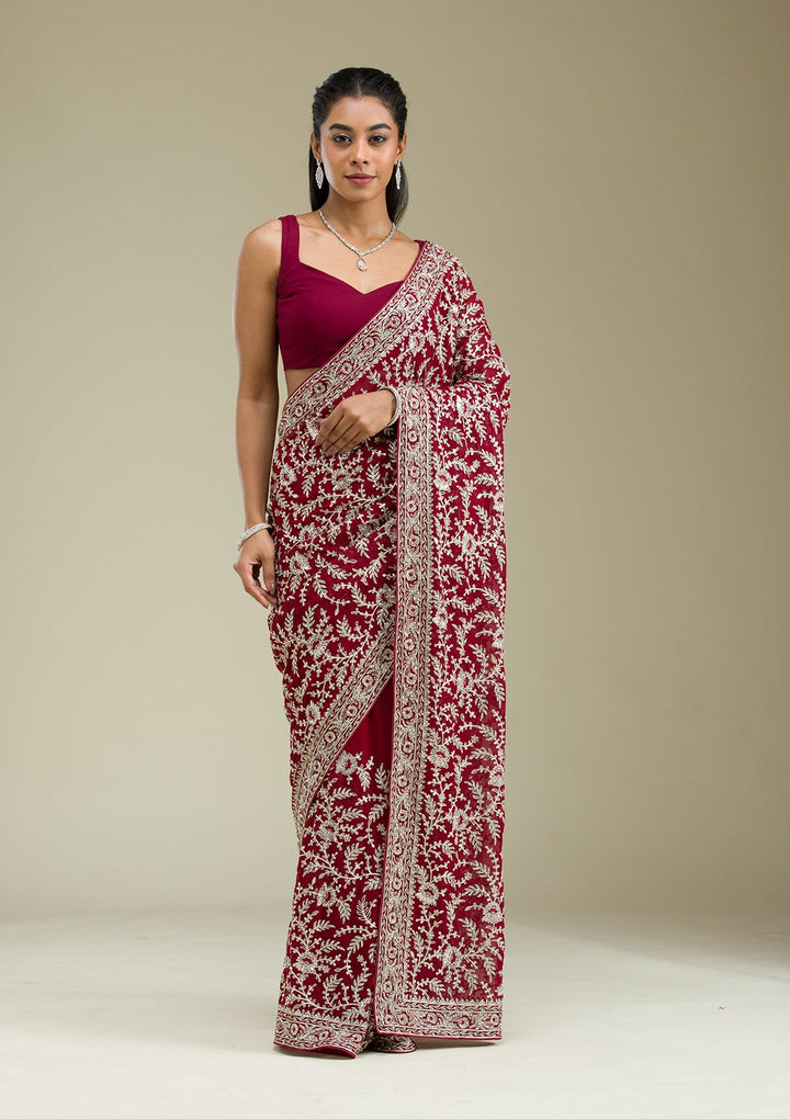 Red Zariwork Georgette Saree-Koskii