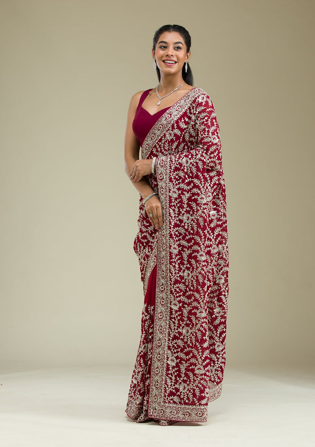 Red Zariwork Georgette Saree-Koskii