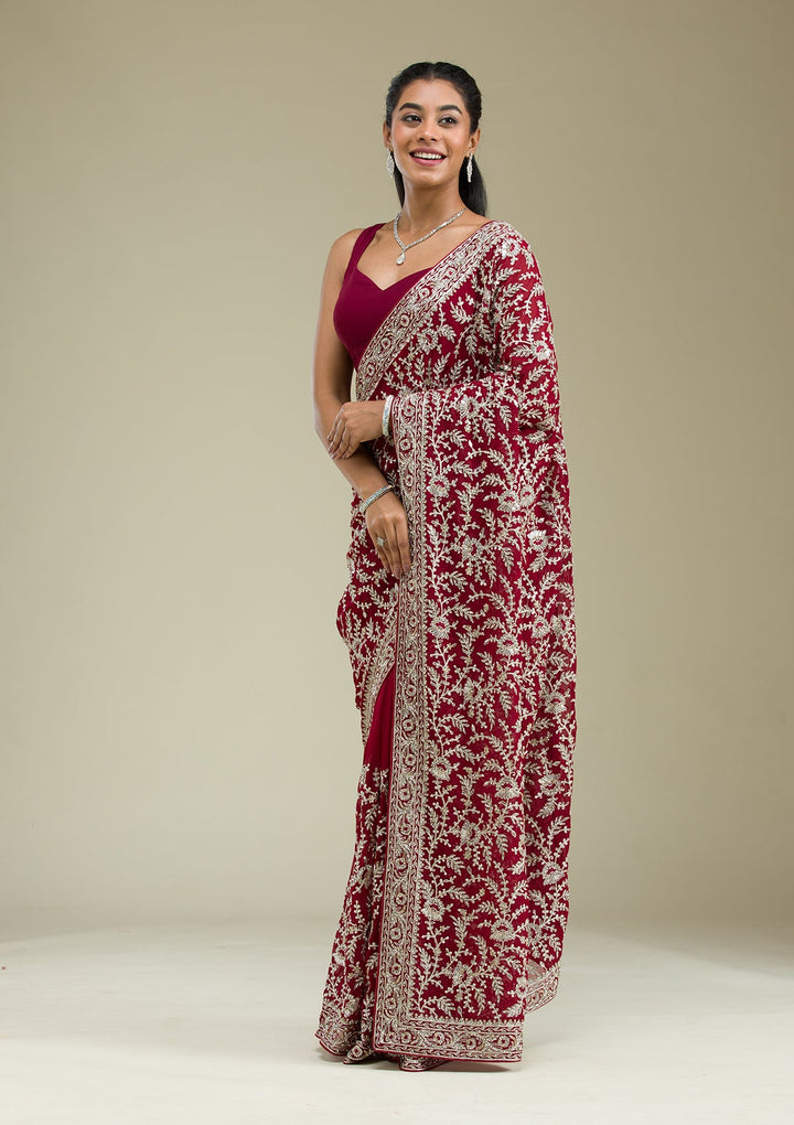 Red Zariwork Georgette Saree-Koskii