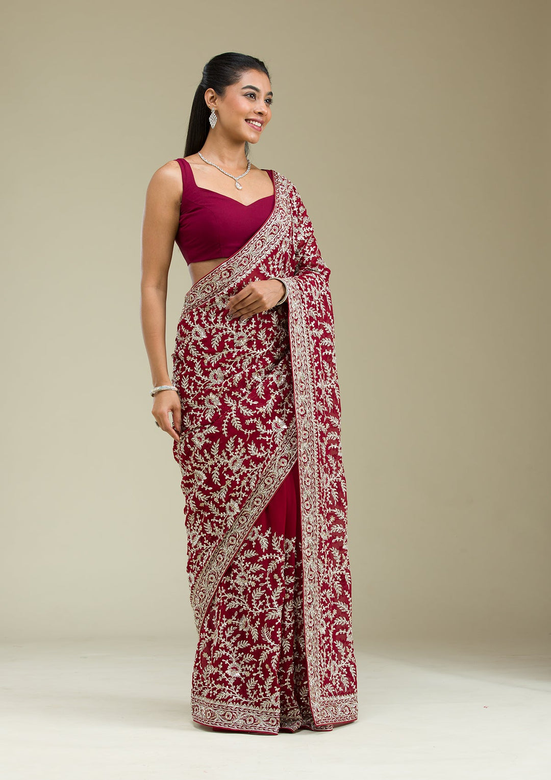 Red Zariwork Georgette Saree-Koskii