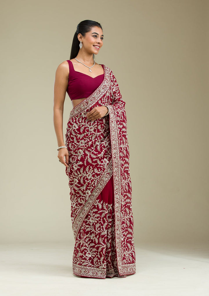 Red Zariwork Georgette Saree-Koskii