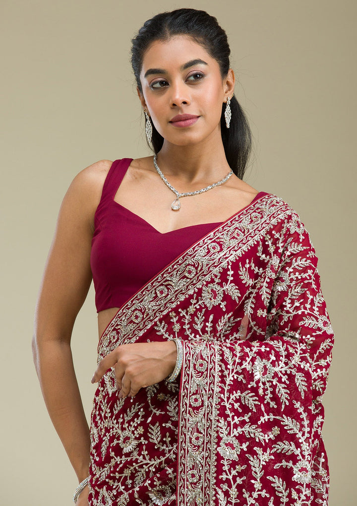 Red Zariwork Georgette Saree-Koskii
