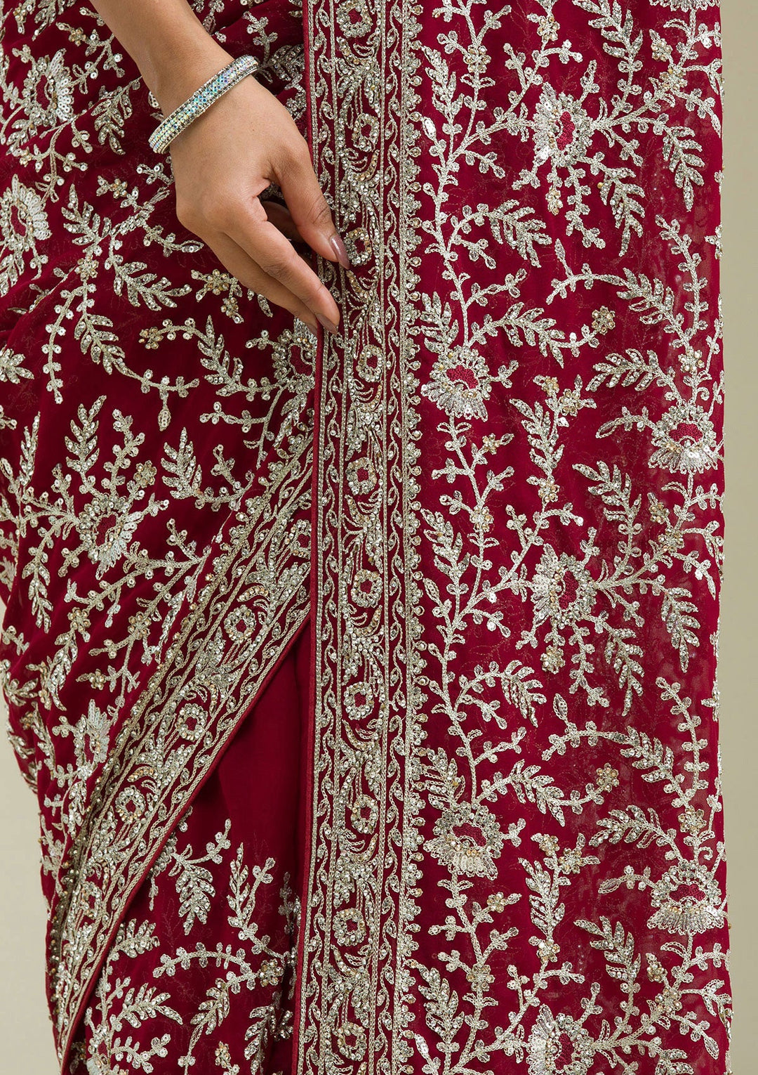 Red Zariwork Georgette Saree-Koskii