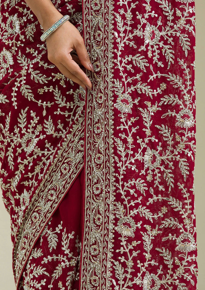 Red Zariwork Georgette Saree-Koskii