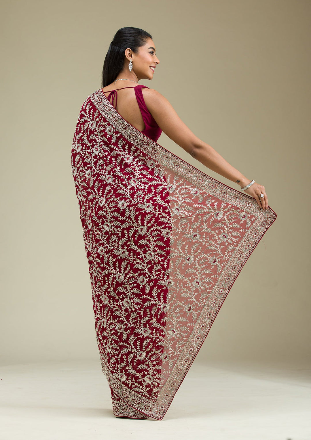 Red Zariwork Georgette Saree-Koskii