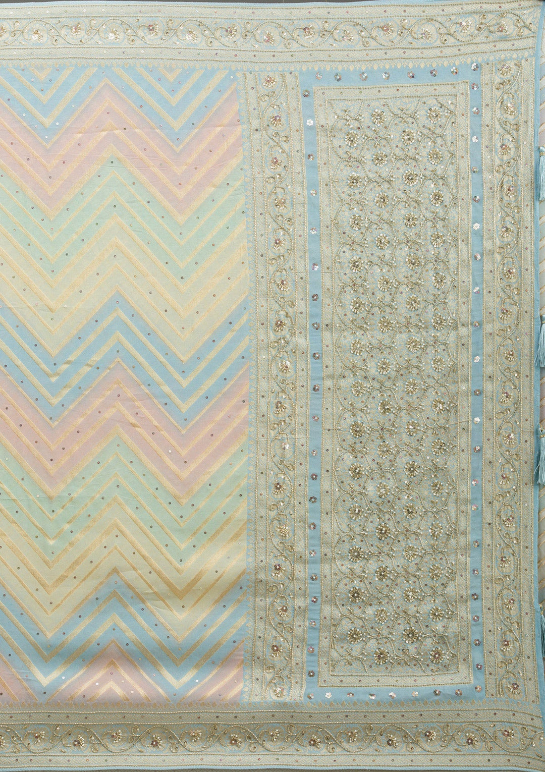 Sky Blue Plain Georgette Saree-Koskii