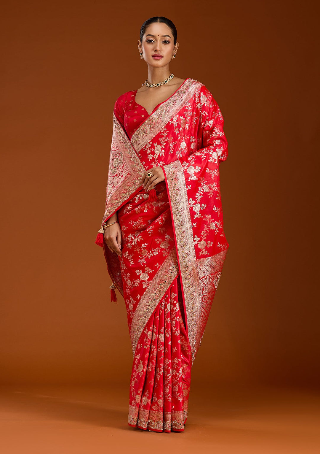 Red Stonework Silk Silk_Saree-Koskii