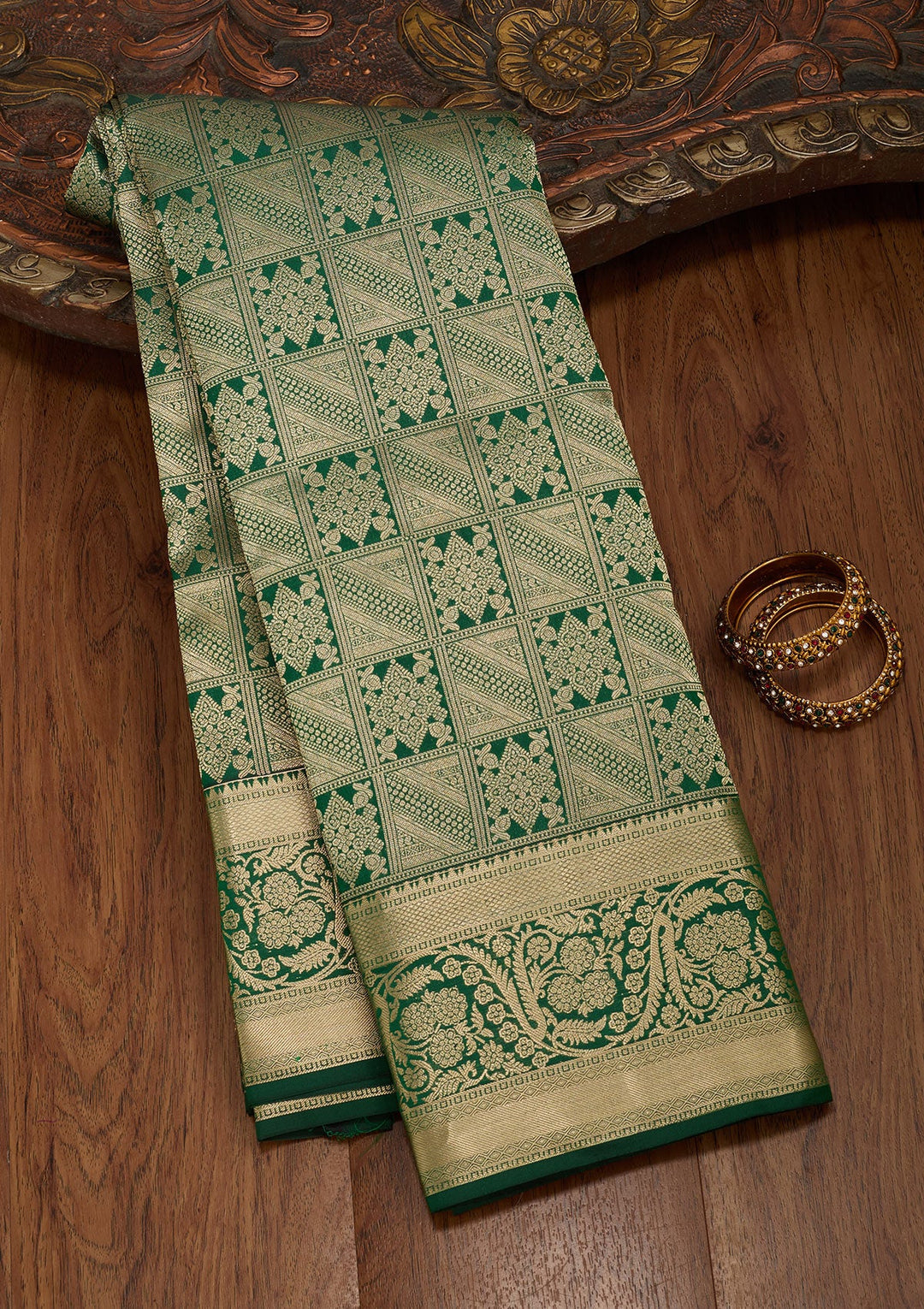 Bottle Green Zariwork Silk Saree-koskii
