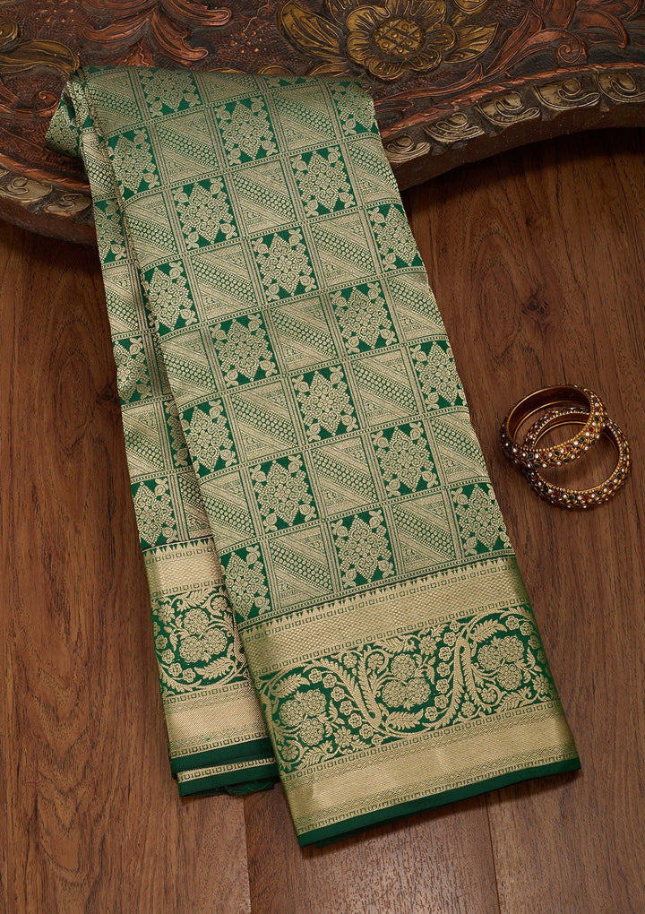 Bottle Green Zariwork Silk Saree-koskii