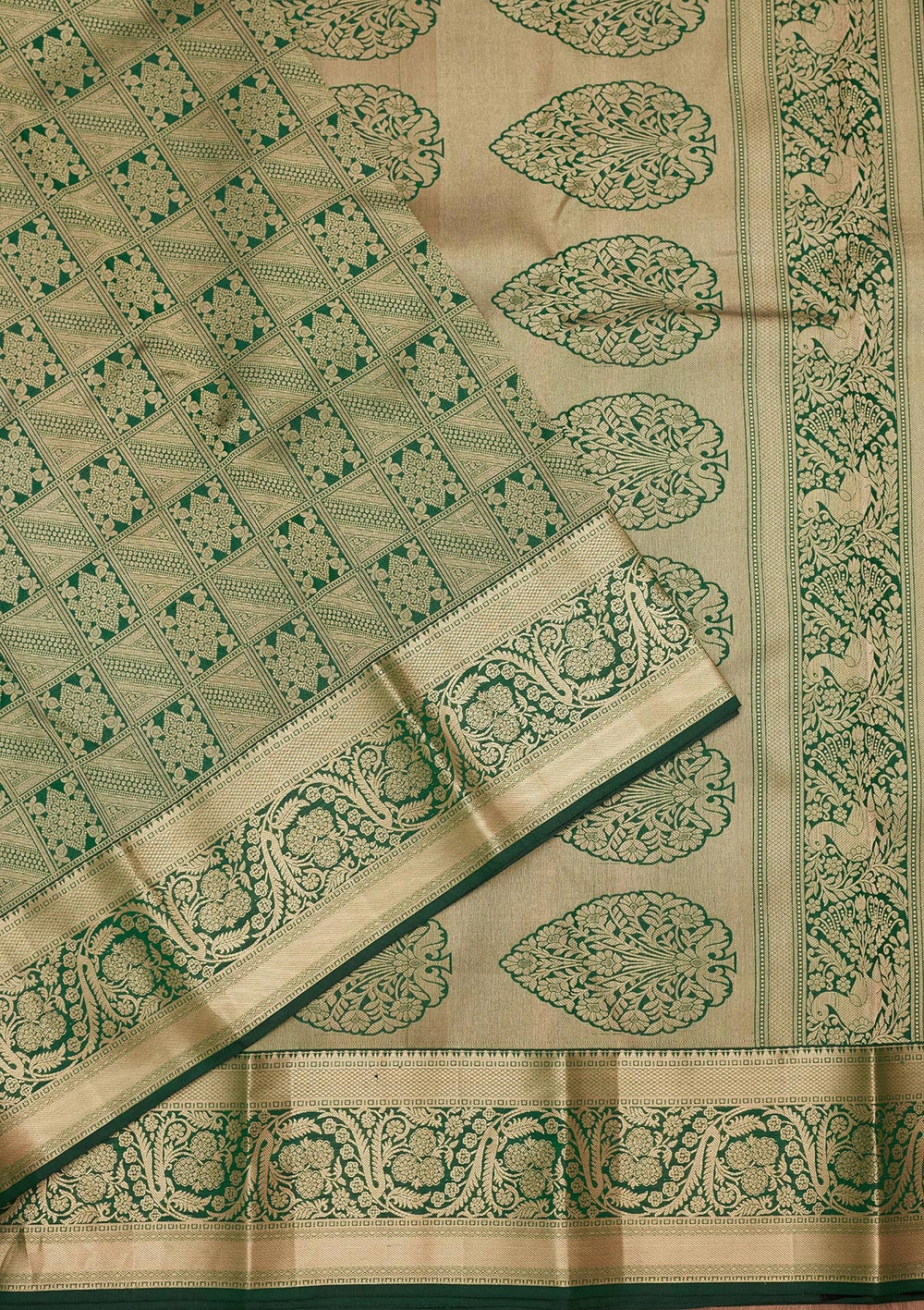 Bottle Green Zariwork Silk Saree-koskii