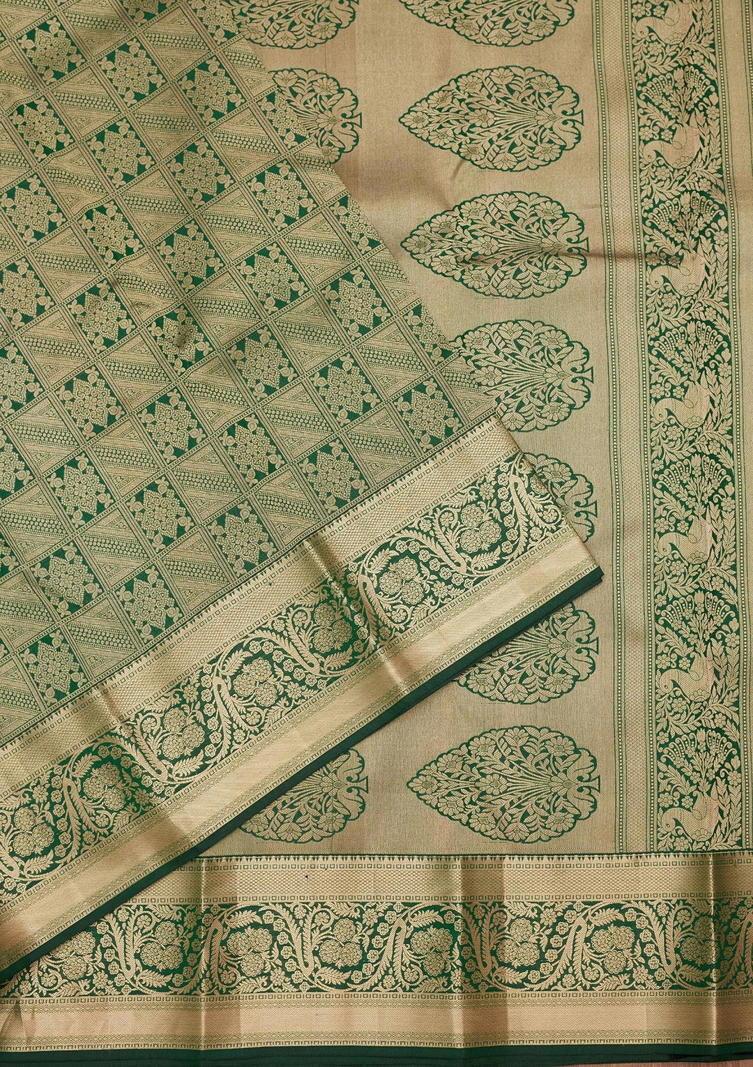 Bottle Green Zariwork Silk Saree-koskii