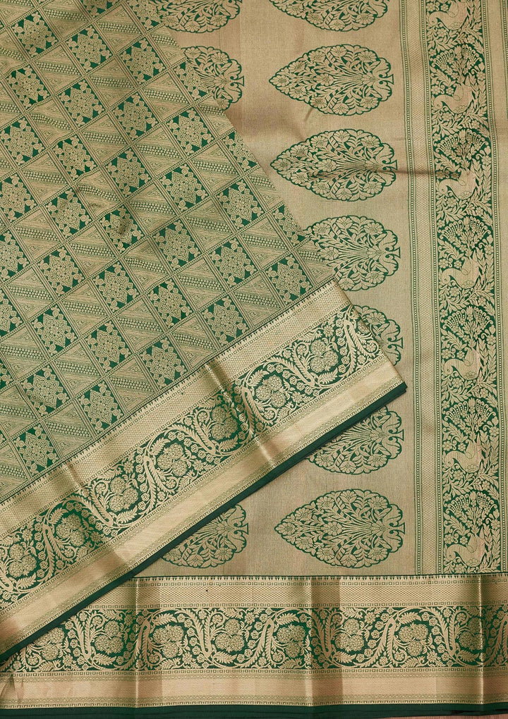 Bottle Green Zariwork Silk Saree-koskii