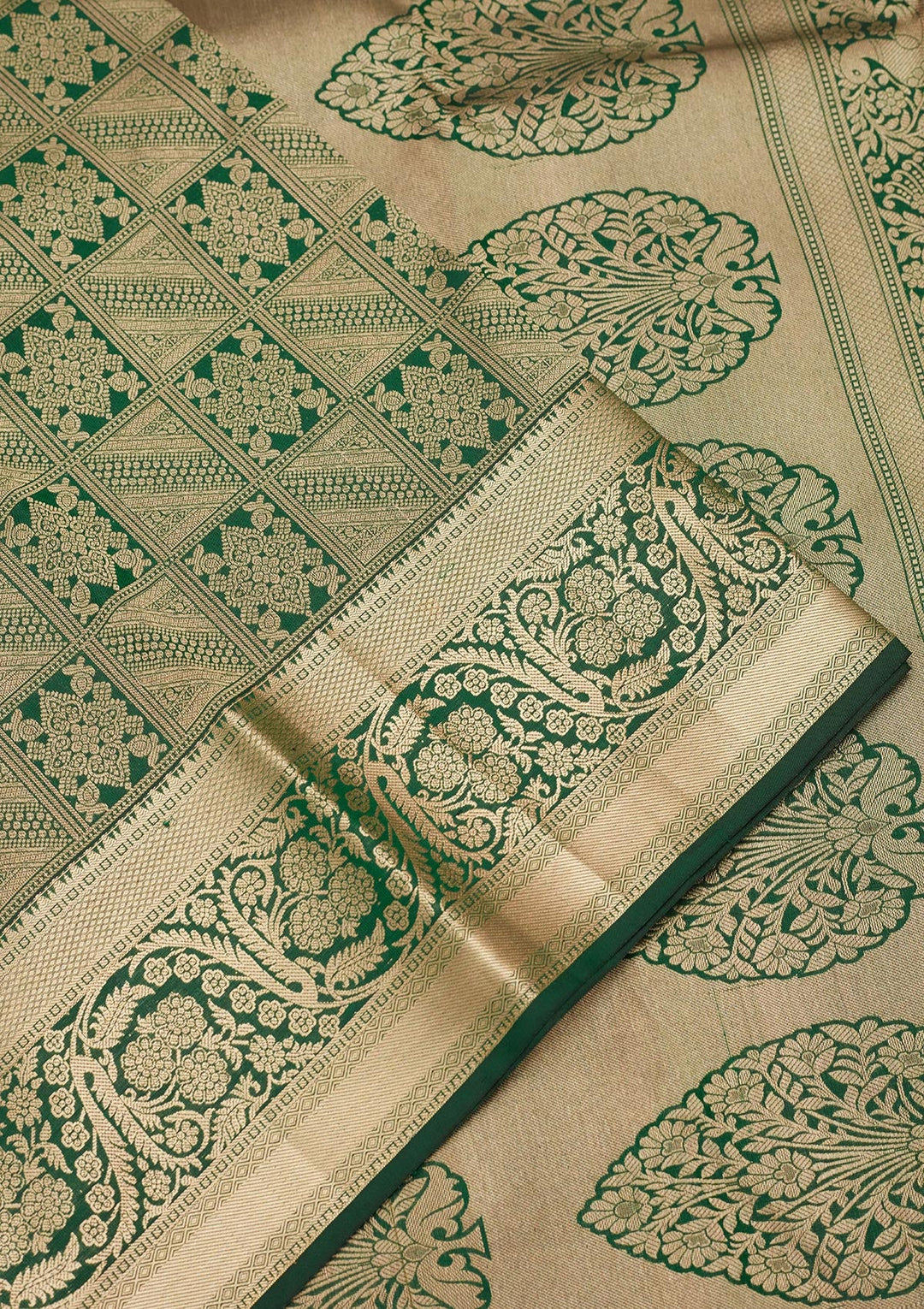 Bottle Green Zariwork Silk Saree-koskii