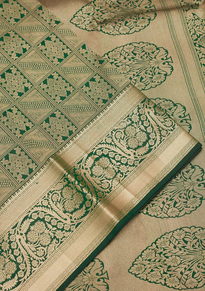 Bottle Green Zariwork Silk Saree-koskii