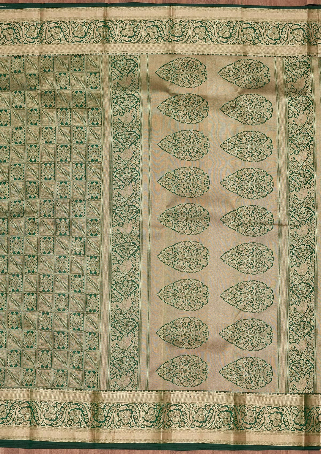 Bottle Green Zariwork Silk Saree-koskii