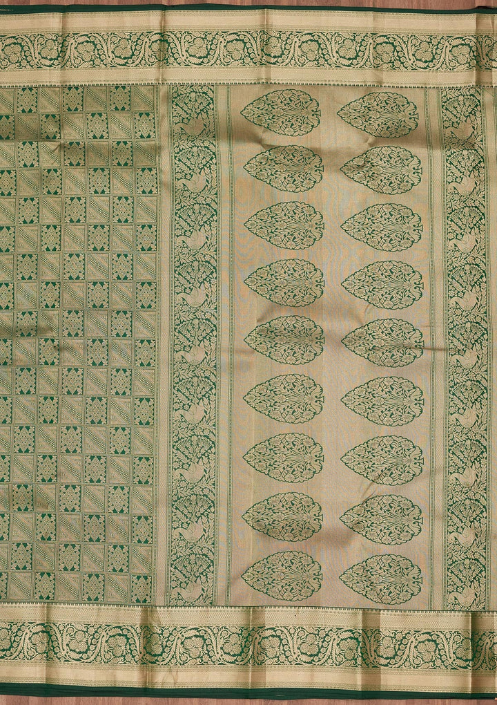 Bottle Green Zariwork Silk Saree-koskii