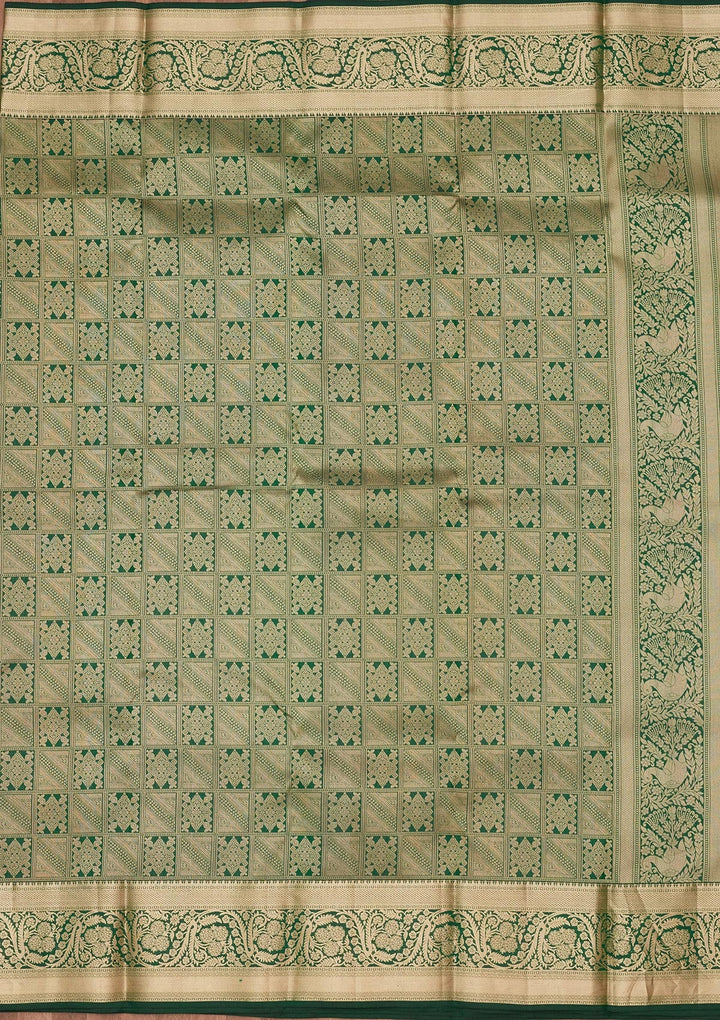 Bottle Green Zariwork Silk Saree-koskii