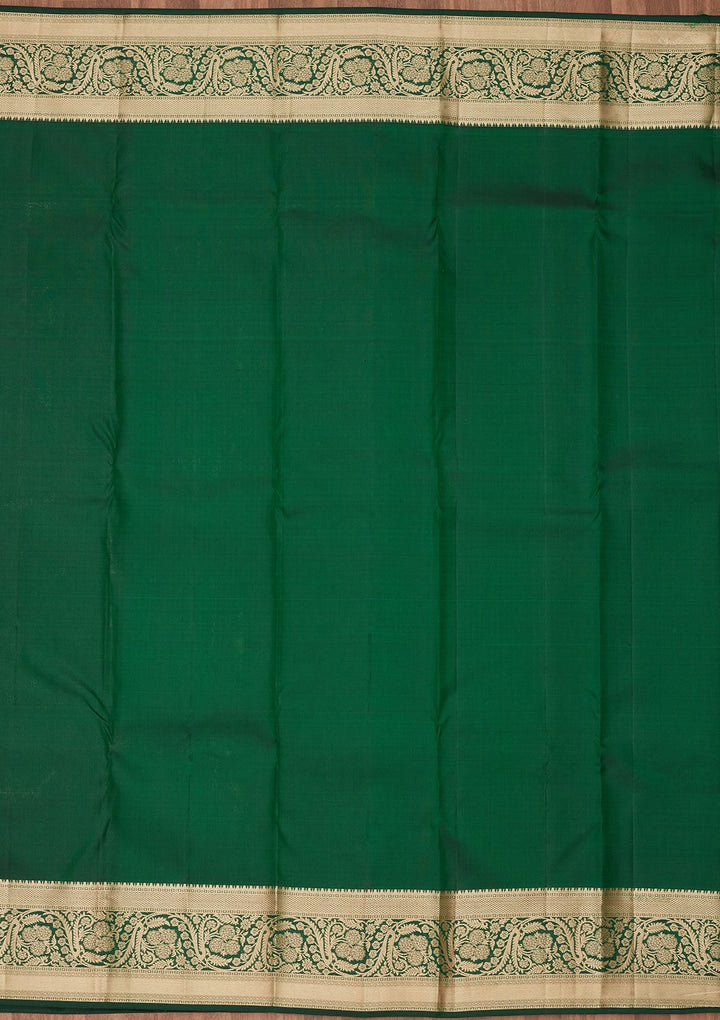 Bottle Green Zariwork Silk Saree-koskii