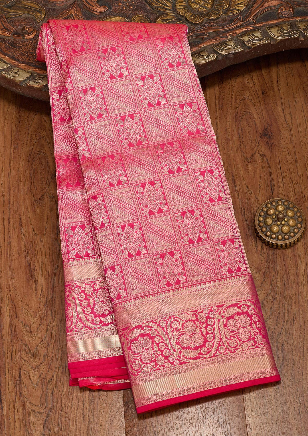 Rani Pink Zariwork Silk Saree-koskii