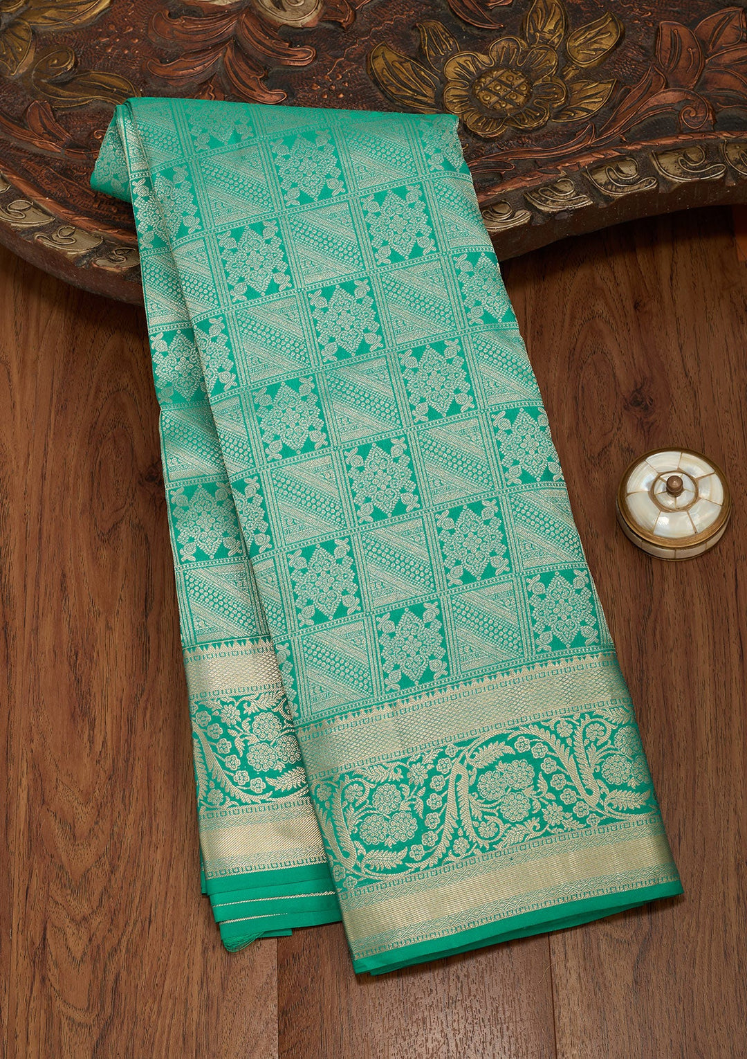 Turquoise Blue Zariwork Silk Saree-koskii