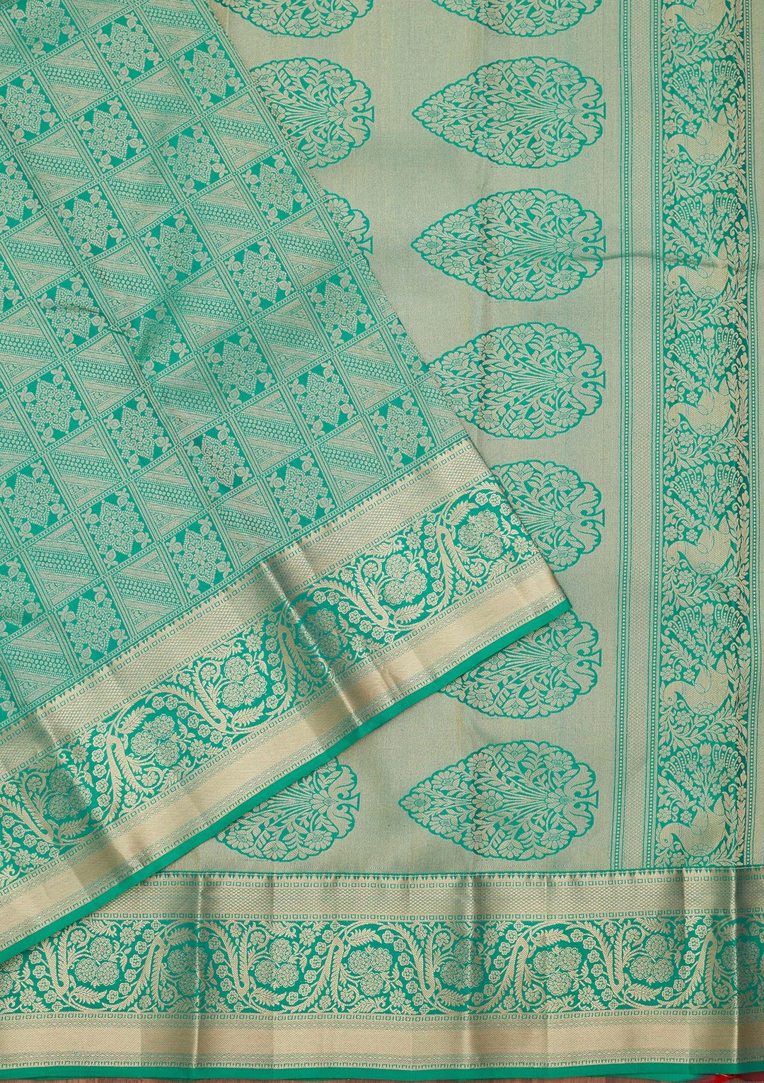 Turquoise Blue Zariwork Silk Saree-koskii
