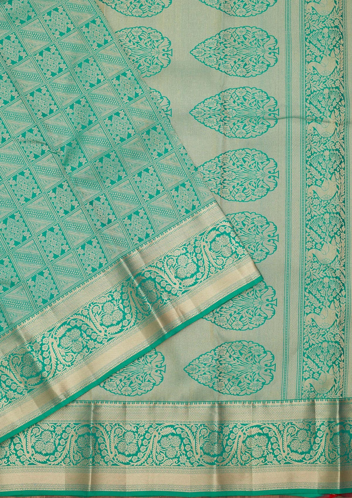 Turquoise Blue Zariwork Silk Saree-koskii