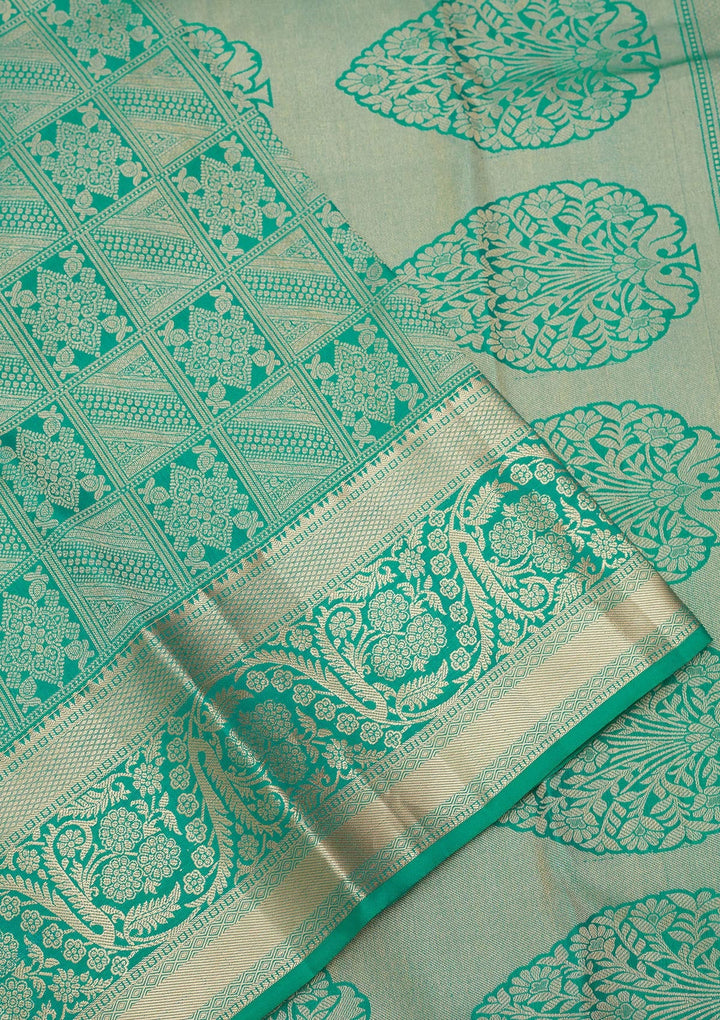 Turquoise Blue Zariwork Silk Saree-koskii