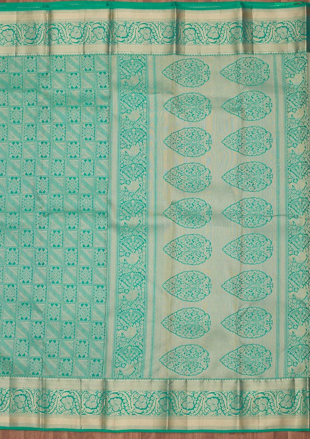 Turquoise Blue Zariwork Silk Saree-koskii