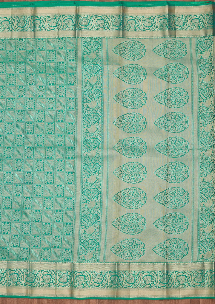 Turquoise Blue Zariwork Silk Saree-koskii