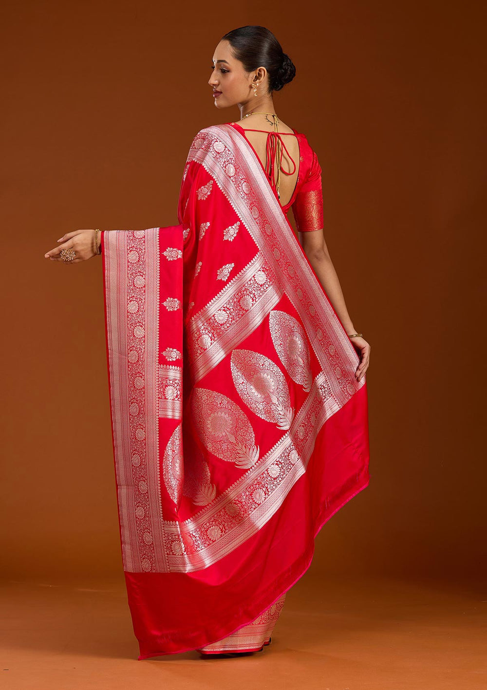Red Zariwork (Silver) Satin Silk Saree-Koskii