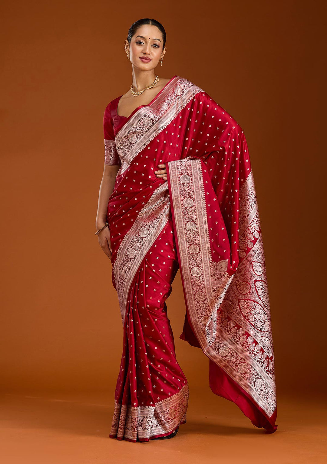 Maroon Zariwork (Gold) Satin Silk Saree-Koskii