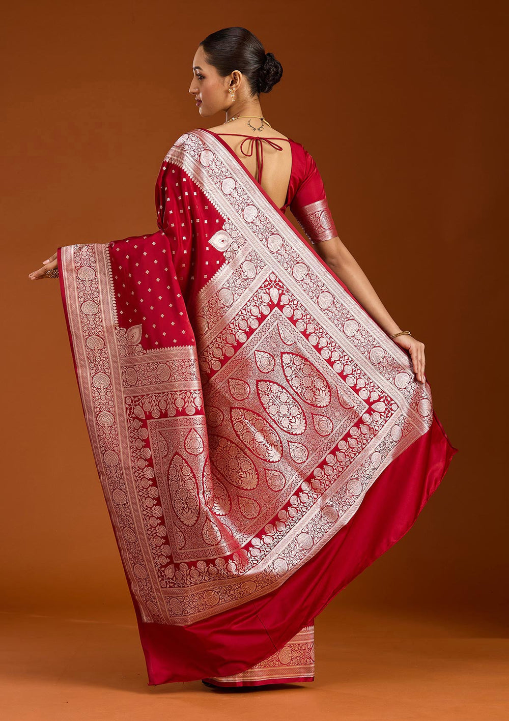 Maroon Zariwork (Gold) Satin Silk Saree-Koskii