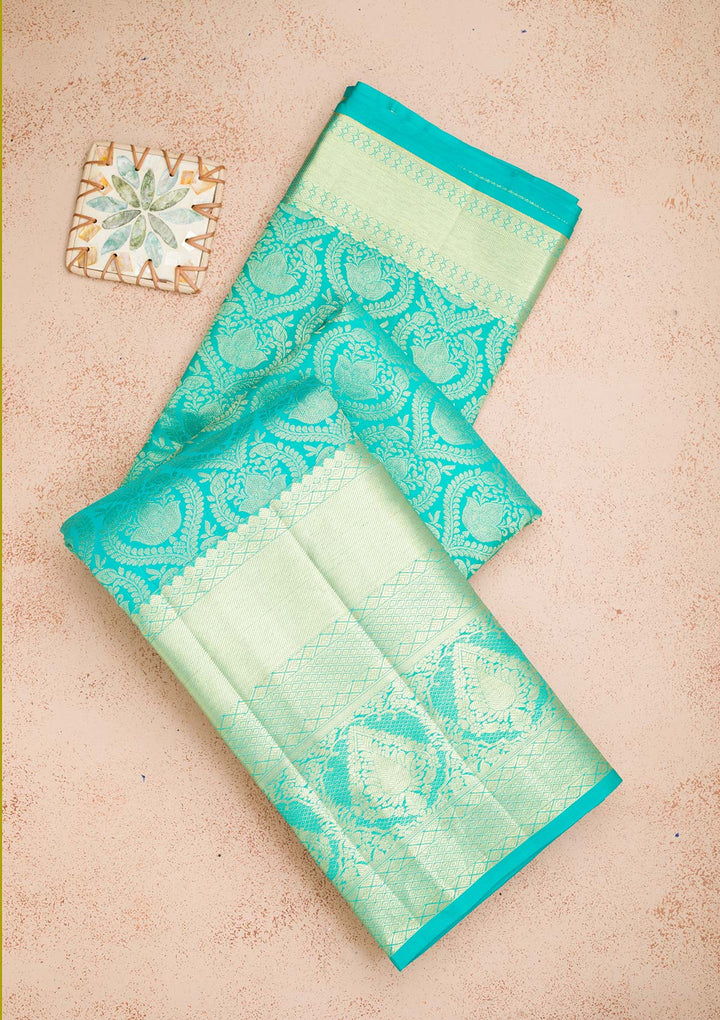 Rama Green Zariwork Pure Silk Saree-koskii