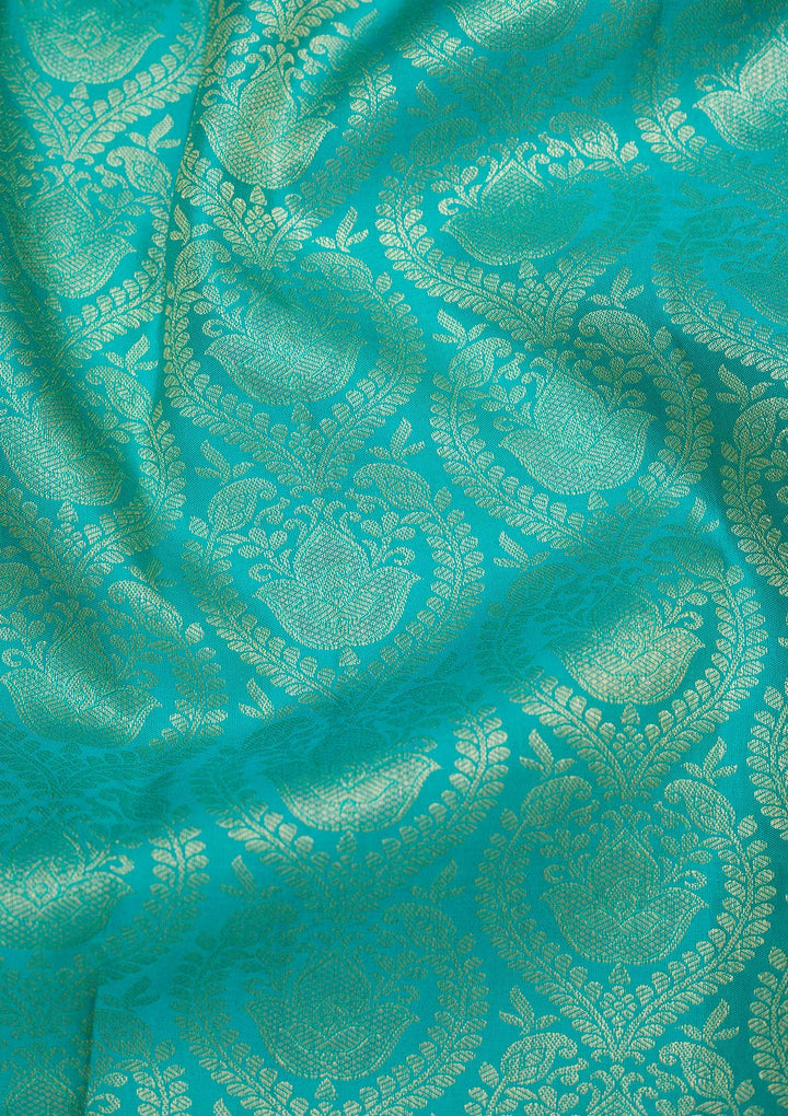 Rama Green Zariwork Pure Silk Saree-koskii