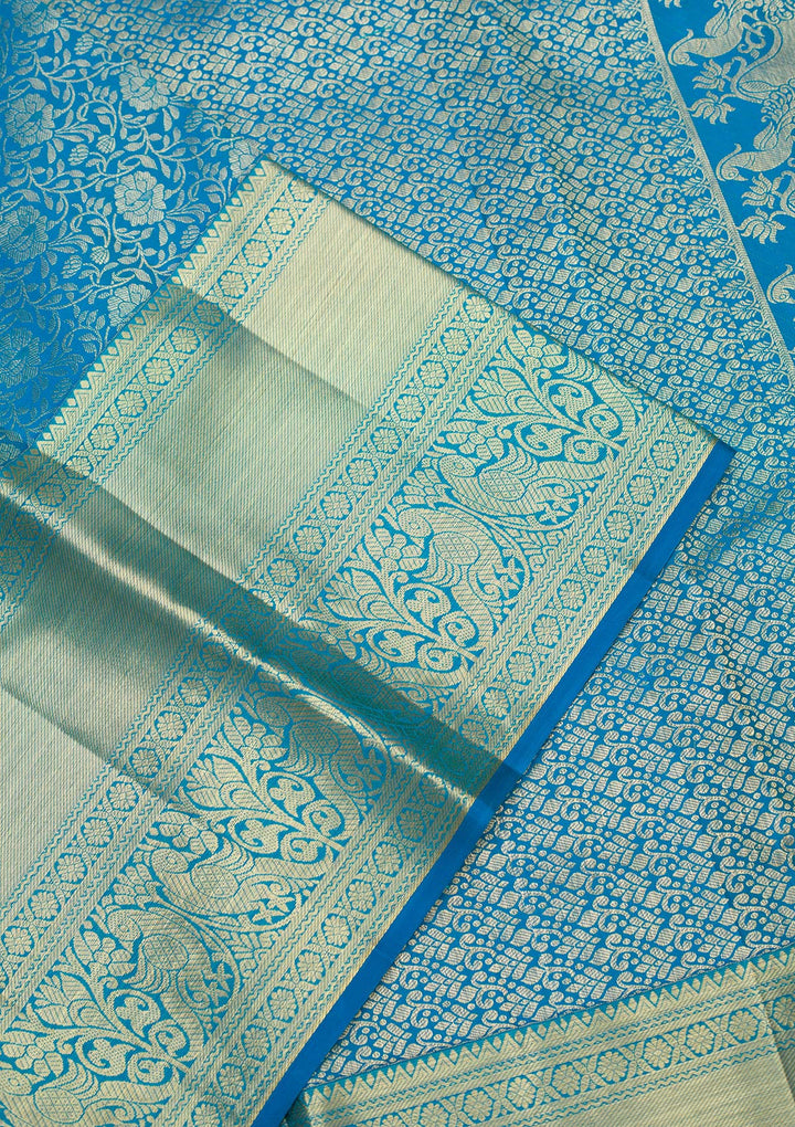 Turquoise Blue Zariwork Pure Silk Saree-koskii