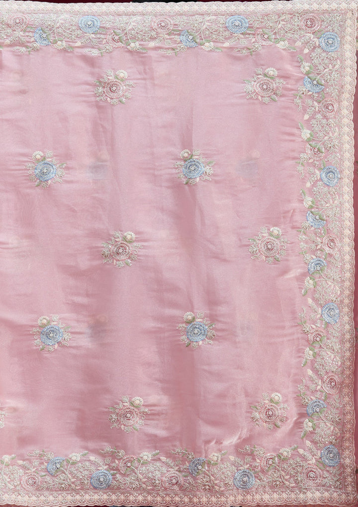 Cream Cutdana Chiffon Saree-Koskii