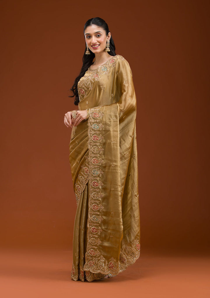 Gold Zariwork Tissue Saree-Koskii