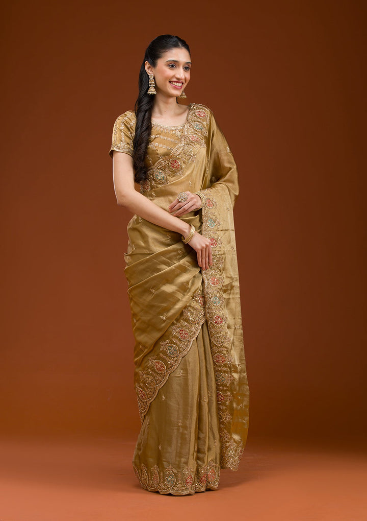 Gold Zariwork Tissue Saree-Koskii