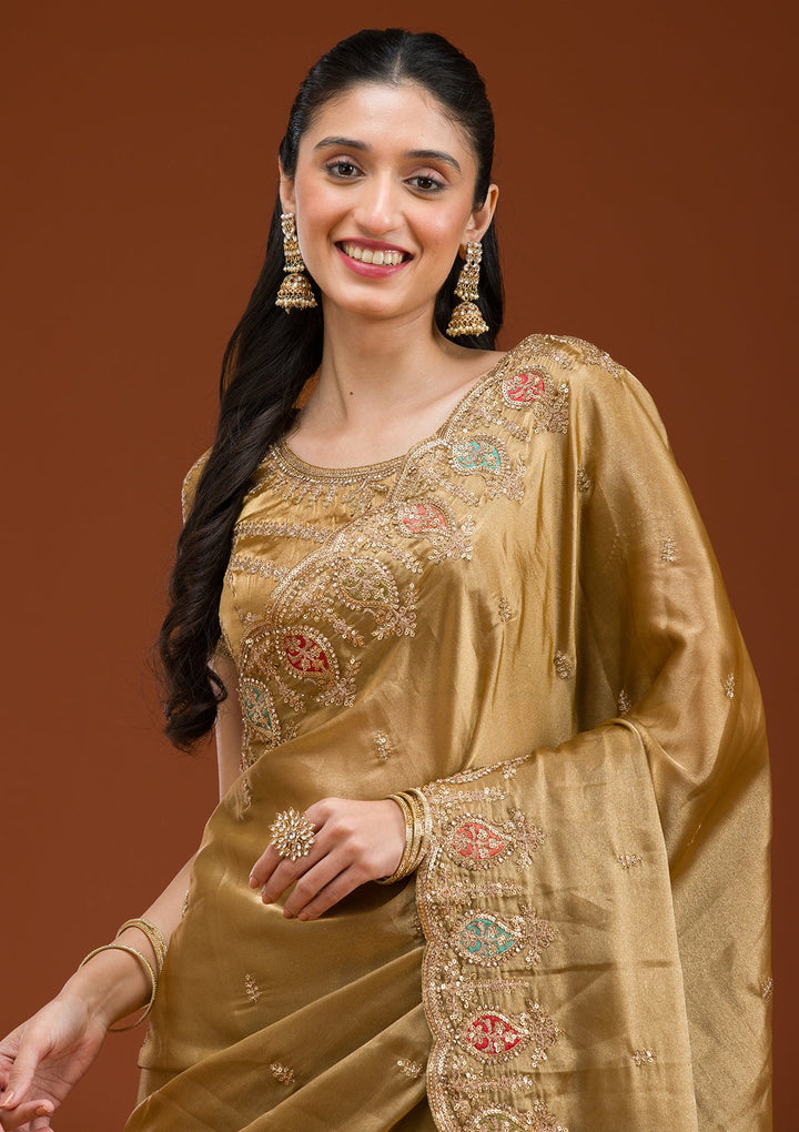 Gold Zariwork Tissue Saree-Koskii