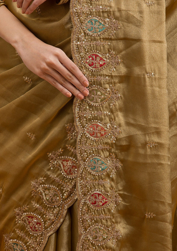 Gold Zariwork Tissue Saree-Koskii