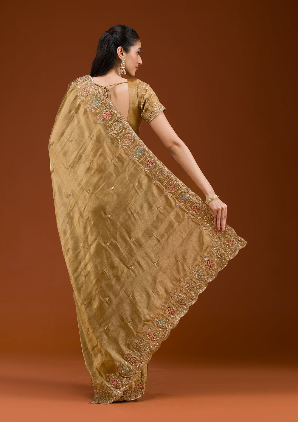 Gold Zariwork Tissue Saree-Koskii