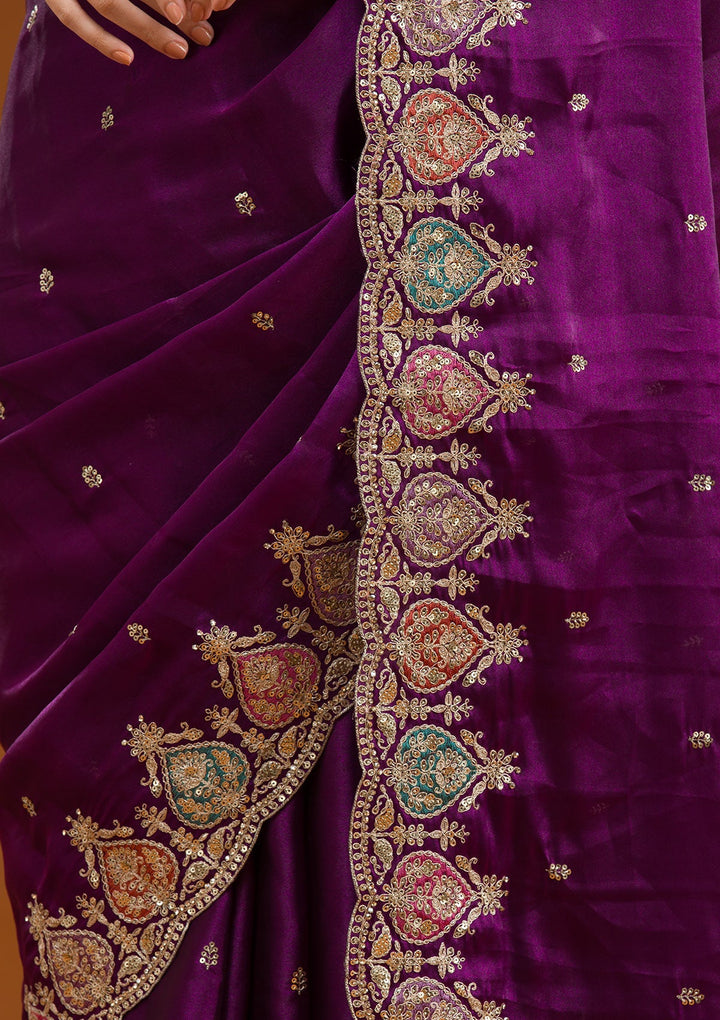 Purple Zariwork Tissue Saree-Koskii