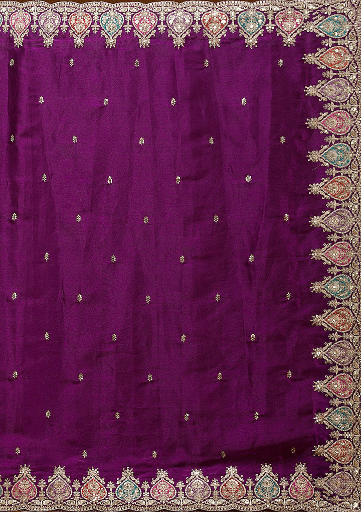 Purple Zariwork Tissue Saree-Koskii