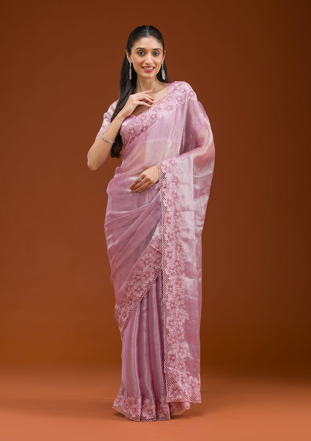 Mauve Stonework Tissue Saree-Koskii