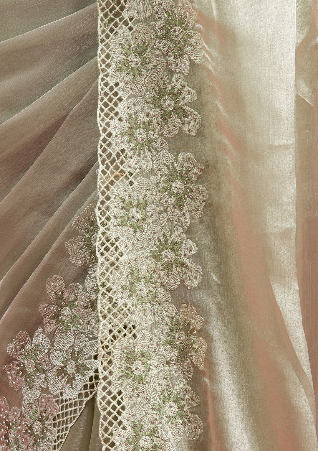 Pista Green Stonework Tissue Saree-Koskii