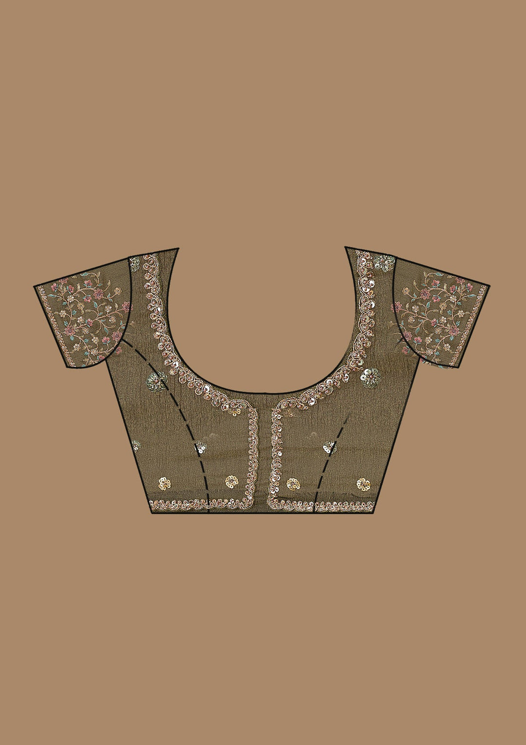 Mehendi Sequins Tissue Saree-Koskii