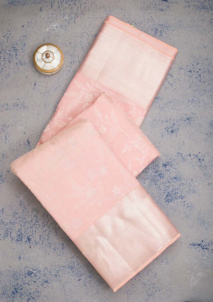 Peach Zariwork Pure Silk Saree-koskii