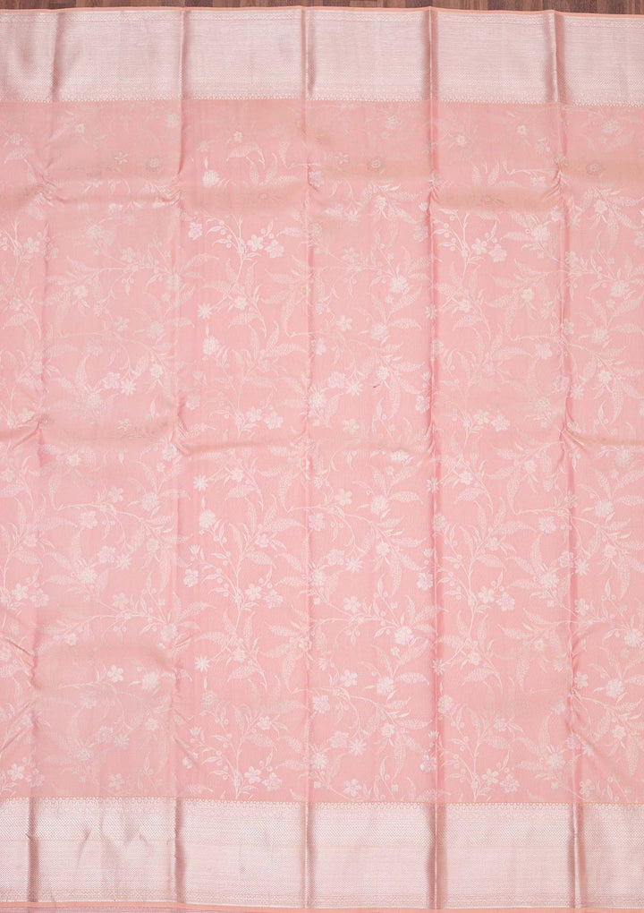 Peach Zariwork Pure Silk Saree-koskii